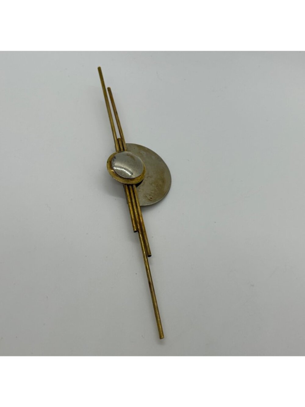 Vintage 1980s Modernist Silver-tone  & Brass Geometric Brooch Art Pin Mixed Meta - Picture 4 of 14